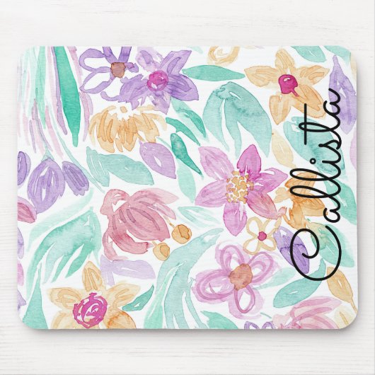 Messy Pink Orange Floral Watercolor Monogram Mousepad (Vorne)