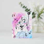 Messy Watercolor Sketch Girl Postkarte (Stehend Vorderseite)