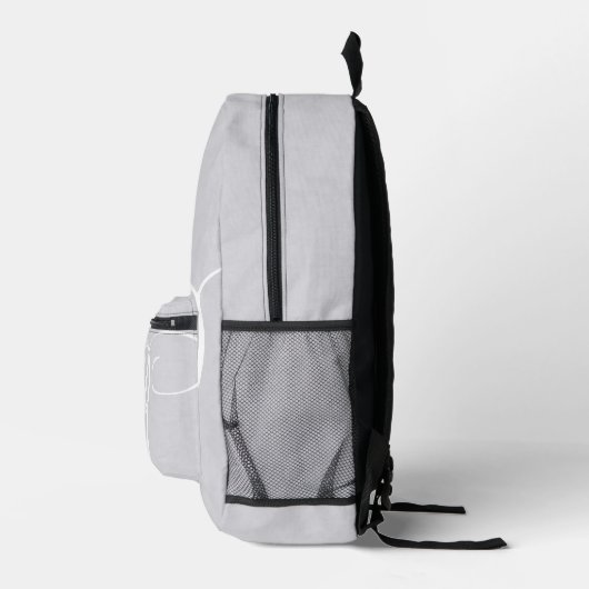 Messy White Monogram on Gray Grunge Bedruckter Rucksack (Rechts)