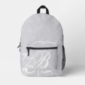 Messy White Monogram on Gray Grunge Bedruckter Rucksack (Vorderseite)