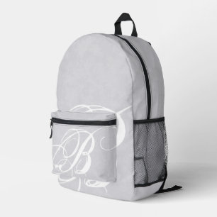 Messy White Monogram on Gray Grunge Bedruckter Rucksack