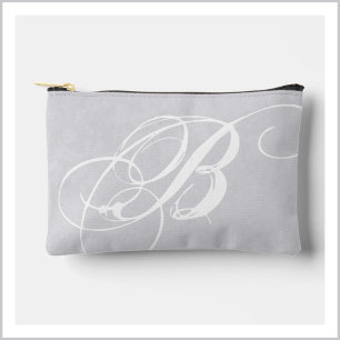 Messy White Monogram on Soft Gray Grunge Zubehörtasche