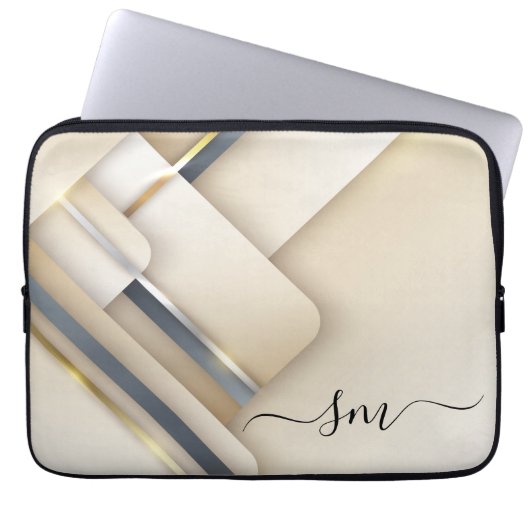 Metal 3-D-Mixed-Look Kalligraphie-Initialen Monogr Laptopschutzhülle (Vorderseite)