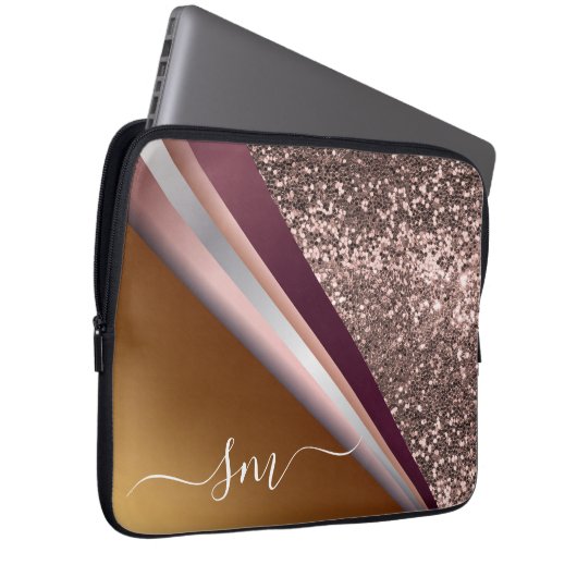 Metal 3-D Monogram Pink Gold Glitzer Look Laptopschutzhülle (Vorne Rechts)