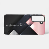 Metal 3-D Monogramm Pink Black Squares Samsung Galaxy Hülle (Rückseite (Horizontal))