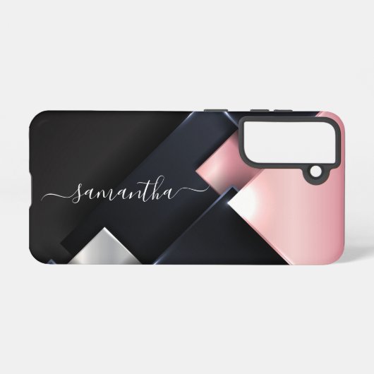 Metal 3-D Monogramm Pink Black Squares Samsung Galaxy Hülle (Rückseite (Horizontal))