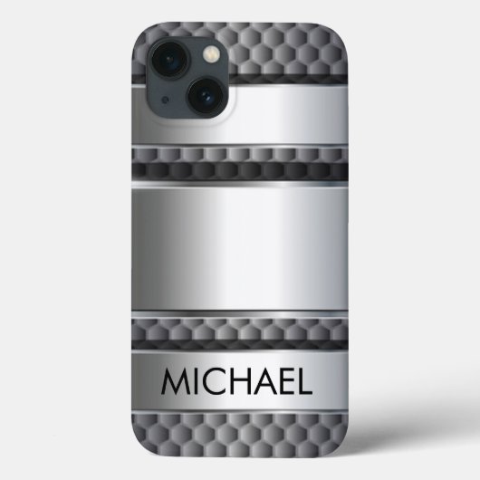 Metal 3D-Look Silver Steel Monogram Case-Mate iPhone Hülle (Rückseite)