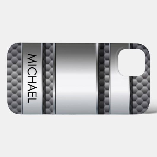 Metal 3D-Look Silver Steel Monogram Case-Mate iPhone Hülle (Rückseite (Horizontal))