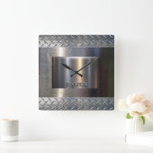 Metal and diamond plate design quadratische wanduhr (Zuhause)