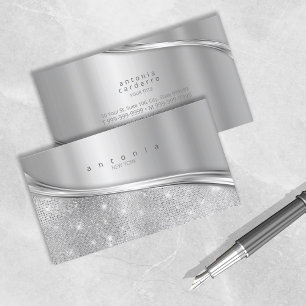 Metal and Glitzer Wave Silver ID807 Visitenkarte