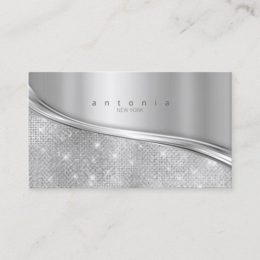 Metal and Glitzer Wave Silver ID807 Visitenkarte (Vorderseite)