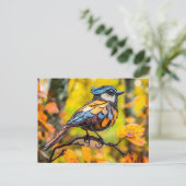 Metal Blue Tit on Branch Postkarte (Stehend Vorderseite)