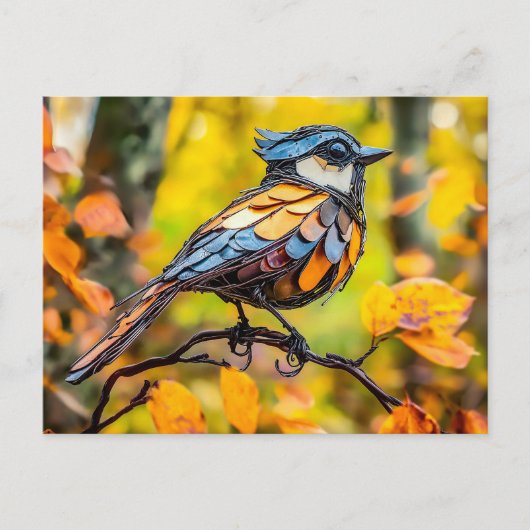 Metal Blue Tit on Branch Postkarte (Vorderseite)