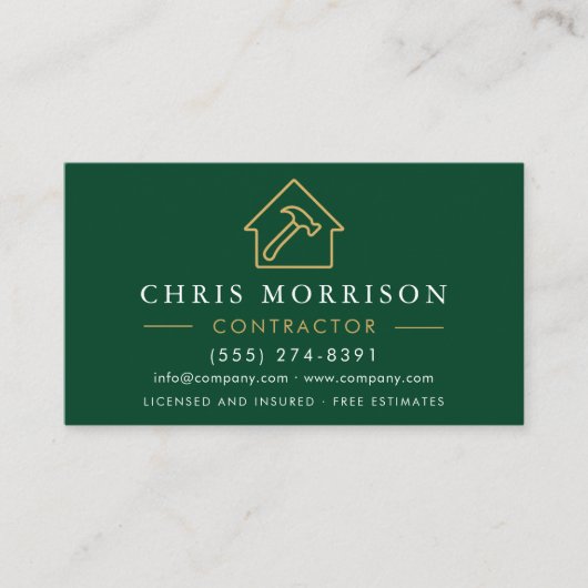 Metal Building Construction Green Gold QR Code Visitenkarte (Vorderseite)