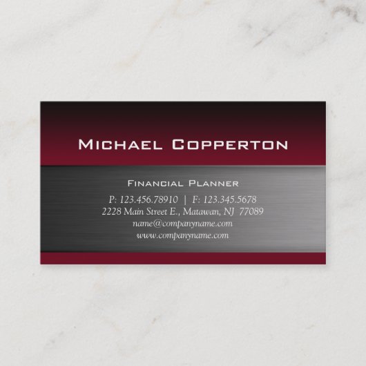 Metal Business Card Burgundy Red Header Visitenkarte (Vorderseite)