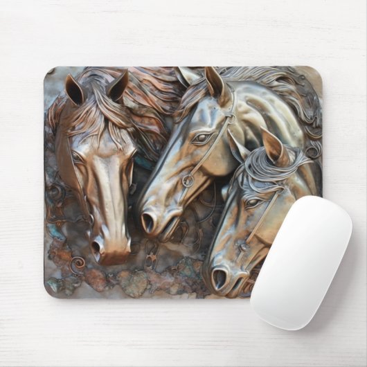 Metal Carved Look Pferd Portrait Mousepad (Mit Mouse)