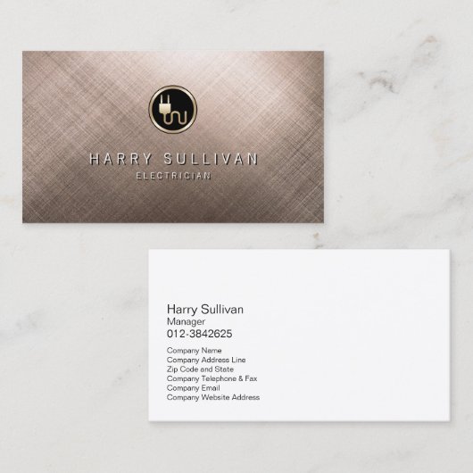 Metal Electric Plug Icon Electrician Business Card Visitenkarte (Vorne/Hinten)