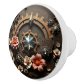 Metal Gears, Pink Flowers, Steampunk Themed Keramikknauf (Rechts)