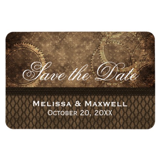 Metal Gears Save the Date Flexi Magnet, Braun Magnet (Horizontal)