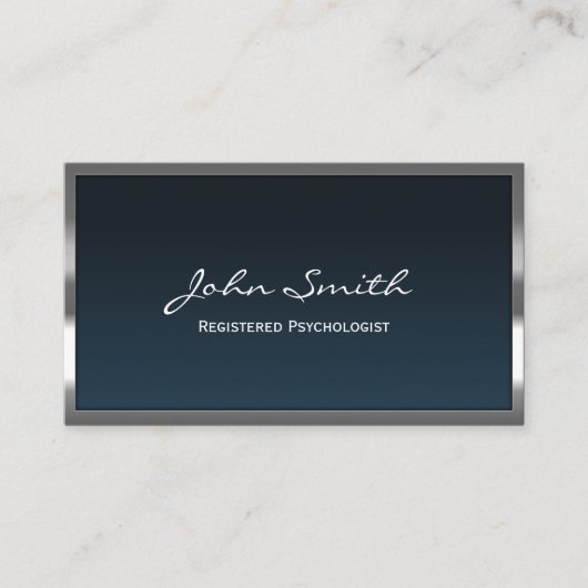 Metal Gerahmt Navy Blue Registered Psychologe Begleitkarte (Vorderseite)
