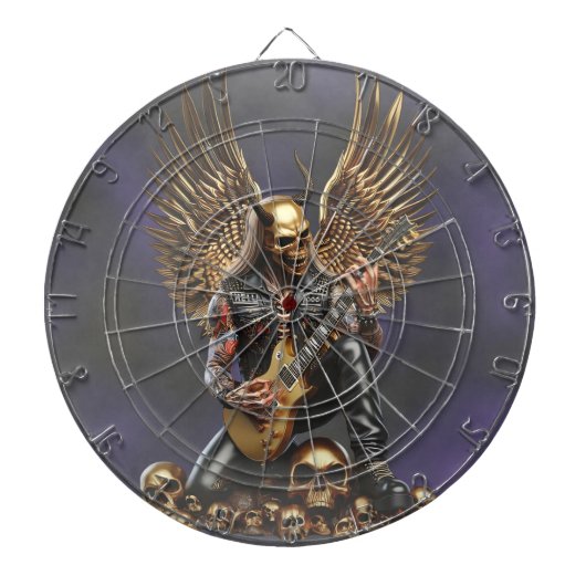 Metal Gitarrist Totenkopf Flügel Dartboard Dartscheibe (vorne)
