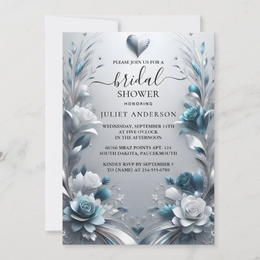 Metal Glam Shiny High End Silver Brautparty Einladung (Vorderseite)