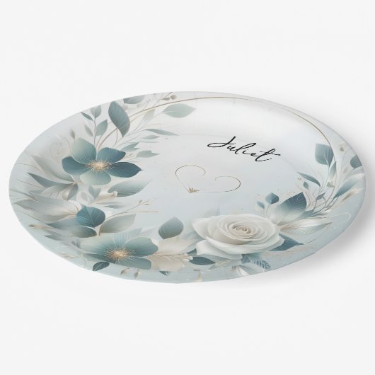 Metal Glam Shiny High End Silver Brautparty Pappteller (Schrägansicht)