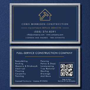 Metal-Handwerker Navy Blau Gold QR-Code  Visitenkarte