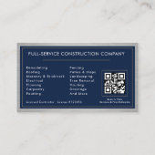 Metal-Handwerker Navy Blau Gold QR-Code Visitenkarte (Rückseite)