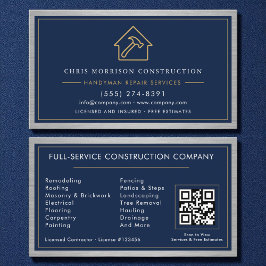 Metal Handyman Navy Blue Gold QR Code  Visitenkarte