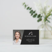 Metal House Logo Real Anwesen Realtor Black Foto Visitenkarte (Stehend Vorderseite)