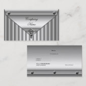 Metal Look White Silver Elegantes Profil Visitenkarte (Vorne/Hinten)