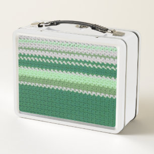 Metal Lunch Box - Crochet Green und White Strip
