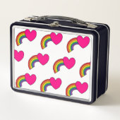Metal Lunch Box mit Regenbogen und rosa Herzen (Vorderseite)
