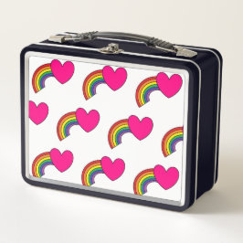 Metal Lunch Box mit Regenbogen und rosa Herzen