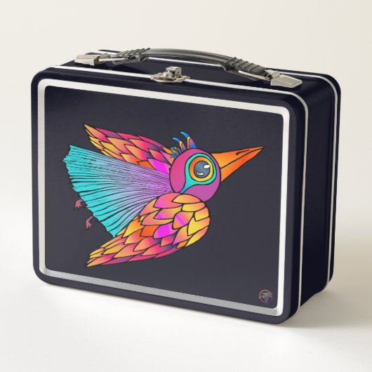 Metal Lunchbox farbenfrohe Vogelkreatur (Vorderseite)