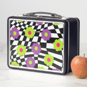 Metal-Lunchbox mit Retro-Schachbrettern und -Blume Metall Brotdose (Beispiel)