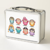 METAL LUNCHBOX: NIEDLICHE CARTOON-OWLS METALL BROTDOSE (Rückseite)