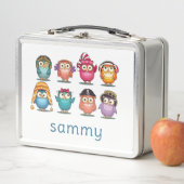 METAL LUNCHBOX: NIEDLICHE CARTOON-OWLS METALL BROTDOSE (Beispiel)