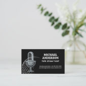 Metal-Mikrofon-Logo | Podcast Host Business Card Visitenkarte (Stehend Vorderseite)