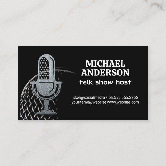 Metal-Mikrofon-Logo | Podcast Host Business Card Visitenkarte (Vorderseite)