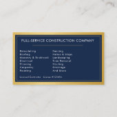 Metal Modern Handyman Navy Blue Gold Visitenkarte (Rückseite)