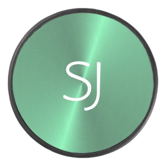 Metal-Monogramm-Grün glänzend Eishockey Puck (Vorderseite)