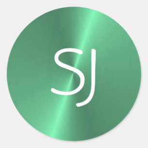 Metal-Monogramm-Grün glänzend Runder Aufkleber