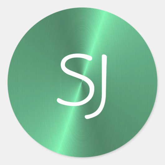 Metal-Monogramm-Grün glänzend Runder Aufkleber (Vorderseite)