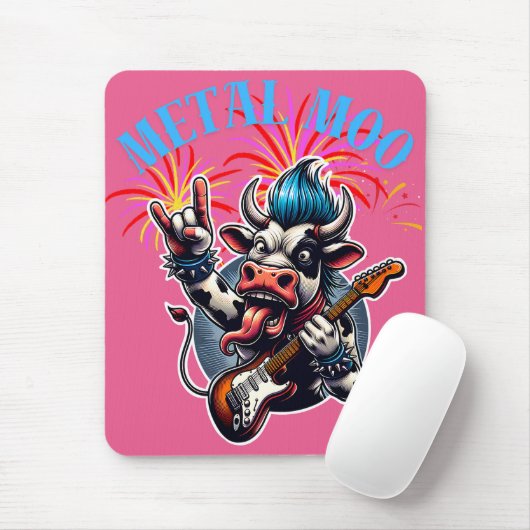    Metal Moo-d – Rockin' Cow with a Guitar Mousepad (Mit Mouse)