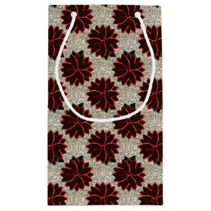 Metal Poinsettia Blume-13-Rot-Silver-GIFT BAG S Kleine Geschenktüte
