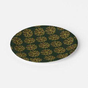 Metal Poinsettia Blume-2-Green-Gold-PAPER-TELLER Pappteller