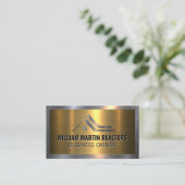 Metal-Real-Anwesen-Logo | Metallisches Gold Silver Visitenkarte (Stehend Vorderseite)