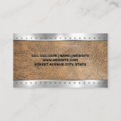 Metal Rivets Brown Leather | Monogram Business Car Visitenkarte (Rückseite)